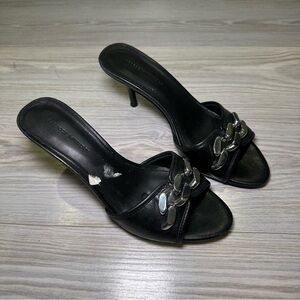Rebecca Minkoff Black Leather Kitten Heel Sandals